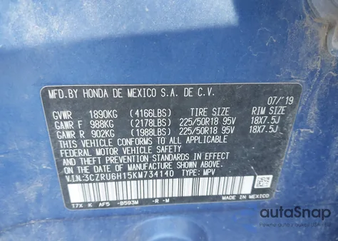 2019 Honda Hr-V Sport из США, поврежденный, VIN 3CZRU6H15KM734140